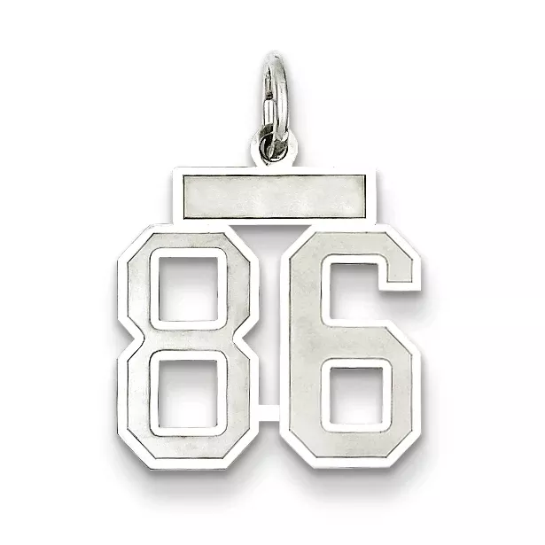 Sterling Silver Rhodium-plated Small Satin Number 86 Charm