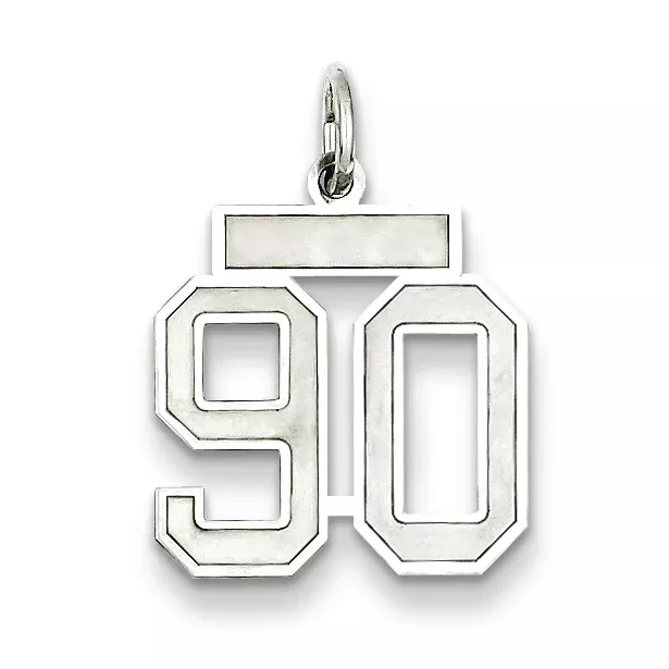 Sterling Silver Rhodium-plated Small Satin Number 90 Charm