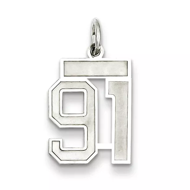 Sterling Silver Rhodium-plated Small Satin Number 91 Charm