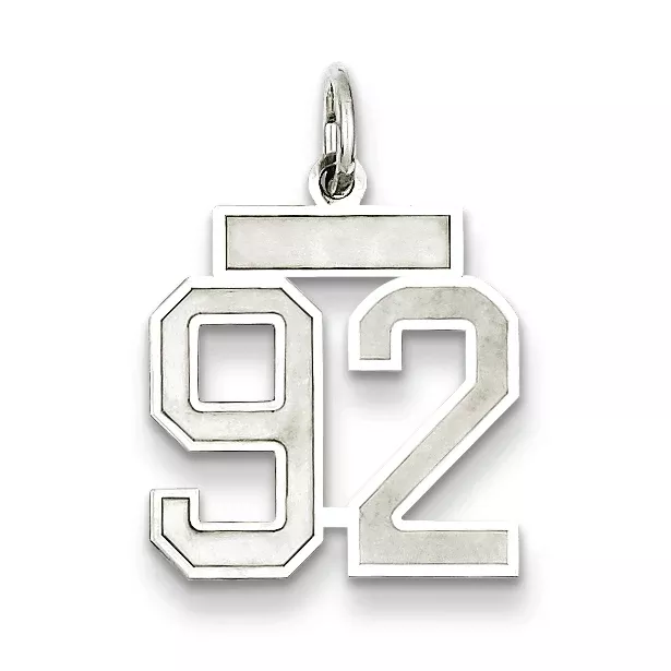 Sterling Silver Rhodium-plated Small Satin Number 92 Charm