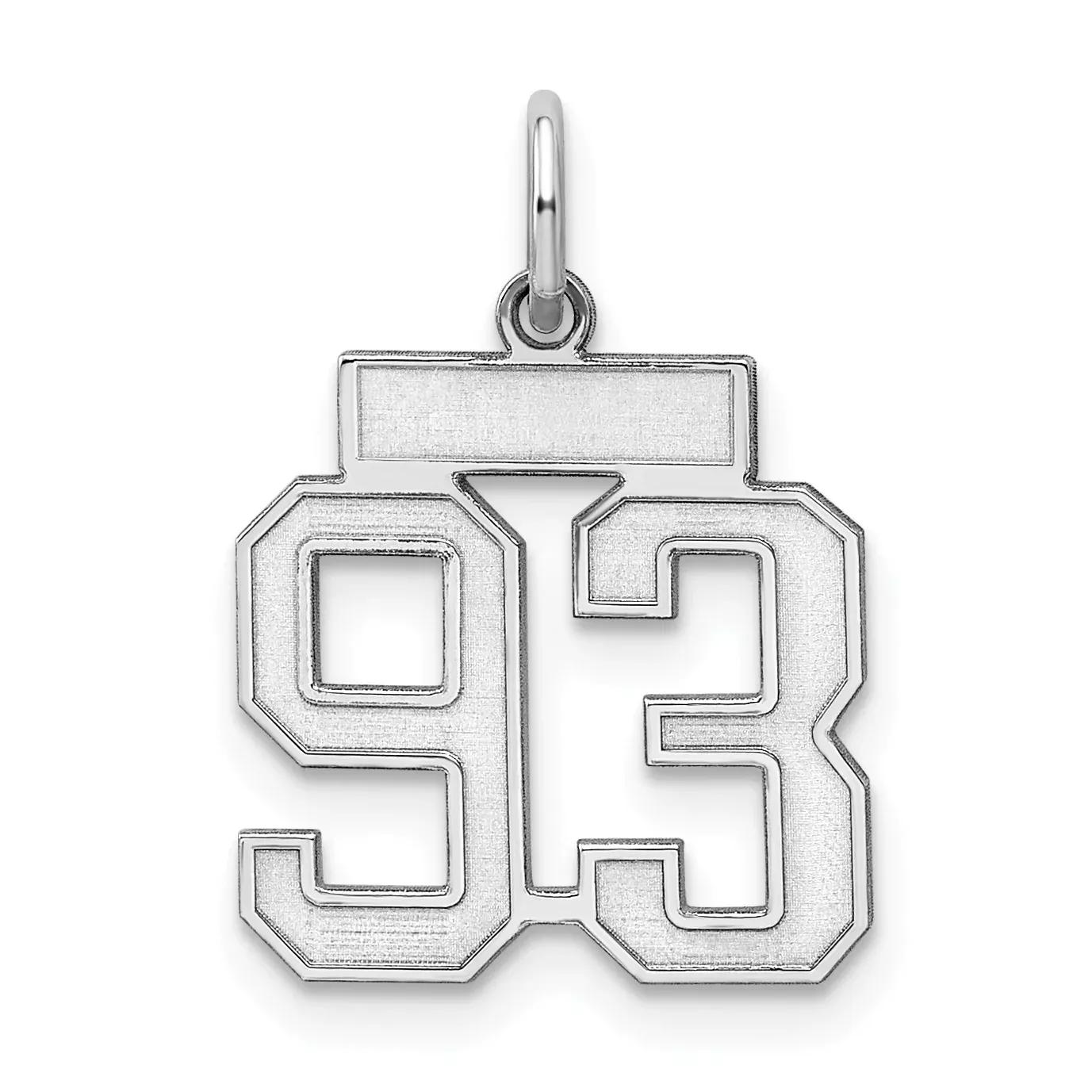 Sterling Silver Rhodium-plated Small Satin Number 93 Charm