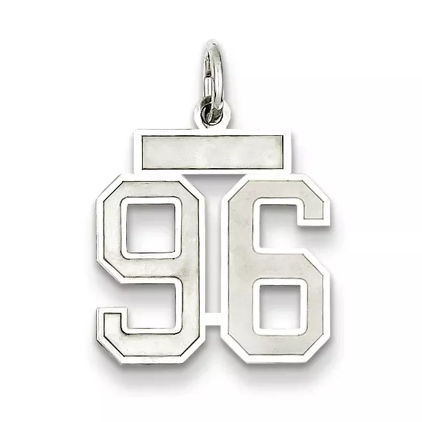 Sterling Silver Rhodium-plated Small Satin Number 96 Charm