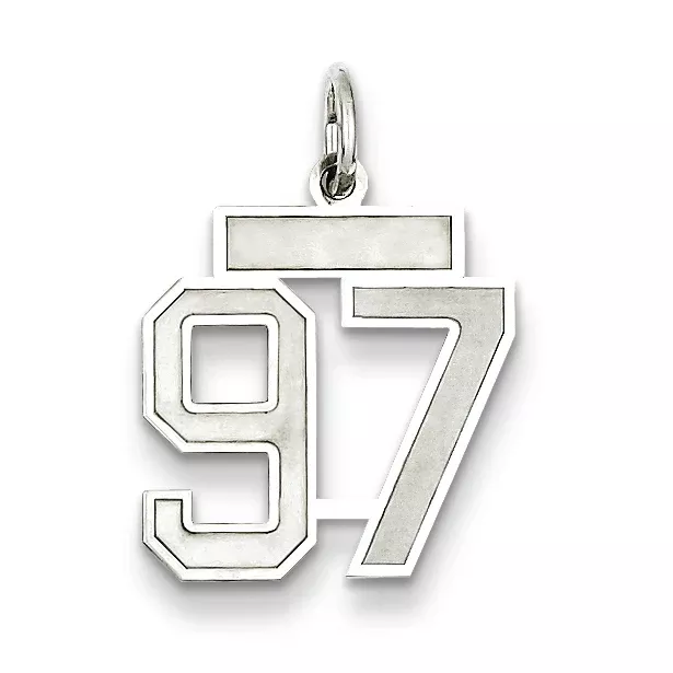Sterling Silver Rhodium-plated Small Satin Number 97 Charm