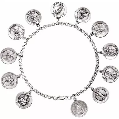 Sterling Silver Saints Charm Bracelet 7.5"
