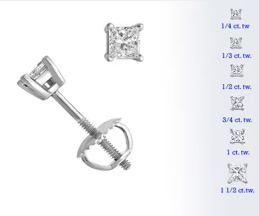 Stunning 1/2 CtPrincess Cut Diamond Earrings
