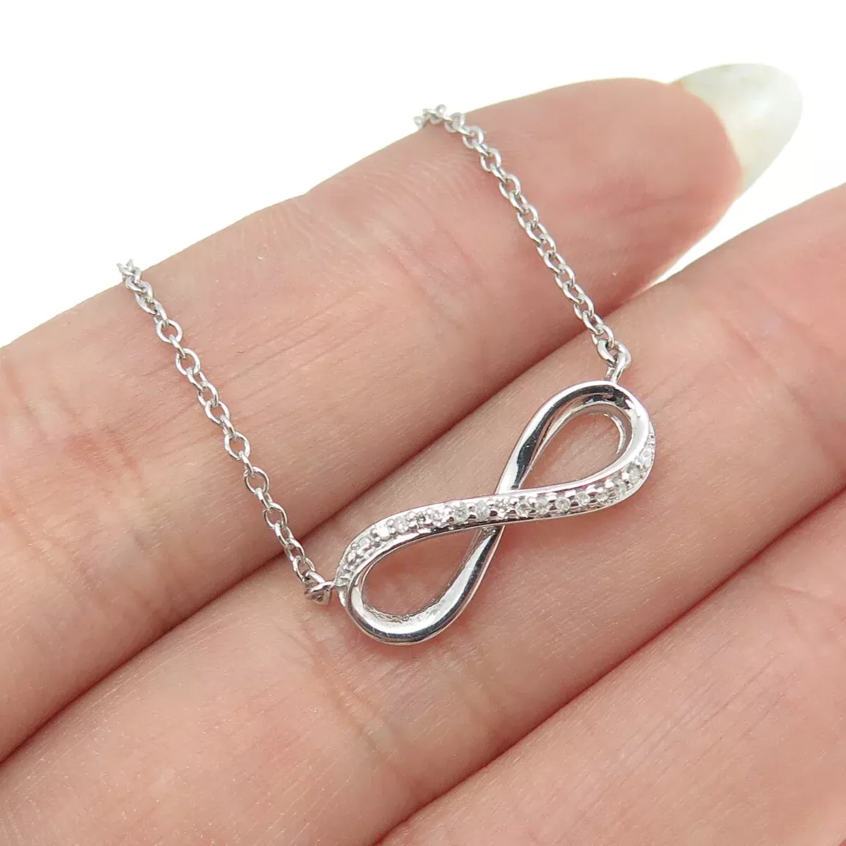 SUN 925 Sterling Silver Italy Real Diamond Infinity Cable Chain Necklace 16-18