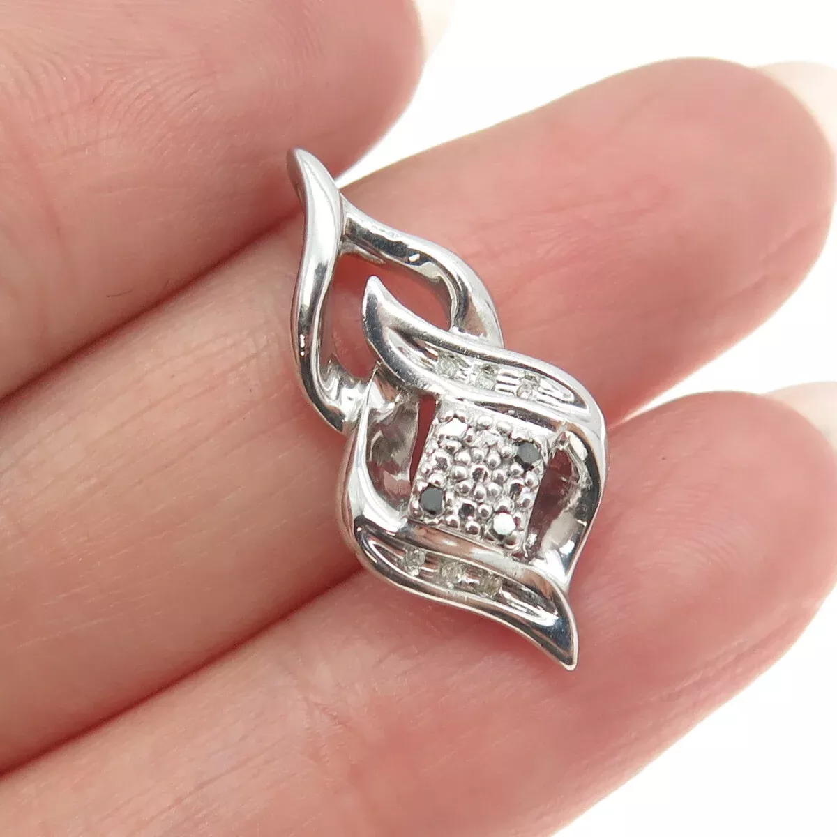 SUN 925 Sterling Silver Real Round-Cut Black & White Diamond Minimalist Pendant