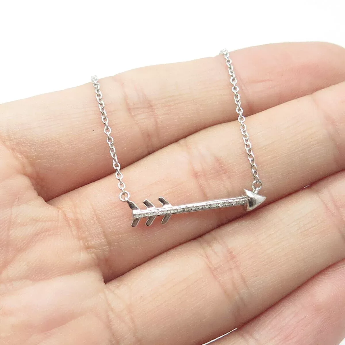 SUN 925 Sterling Silver Real Round-Cut White Diamond Arrow Chain Necklace 16
