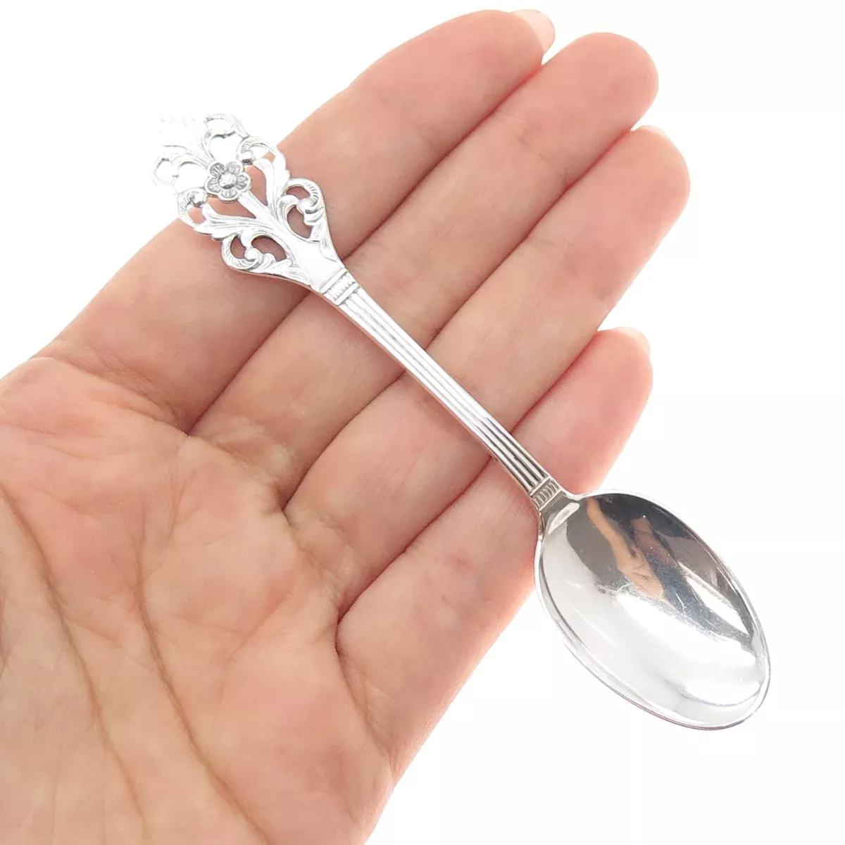 THORVALD MARTHINSEN 830S Silver Vintage Norway Viking Flower Coffee Spoon #220