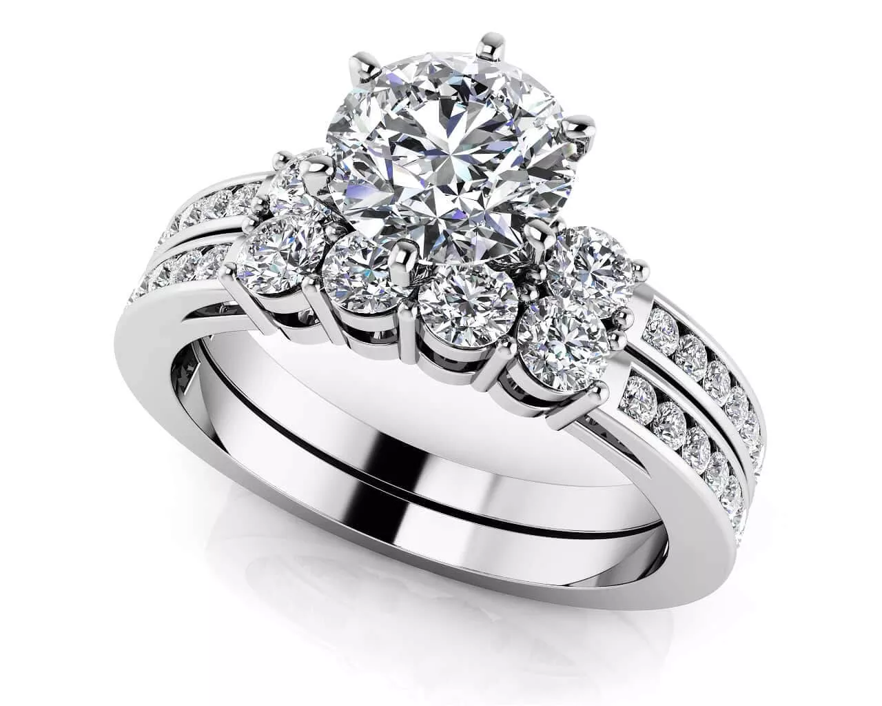 Three Across Plus Bridal Set Ring 1.25 Carat Total Weight