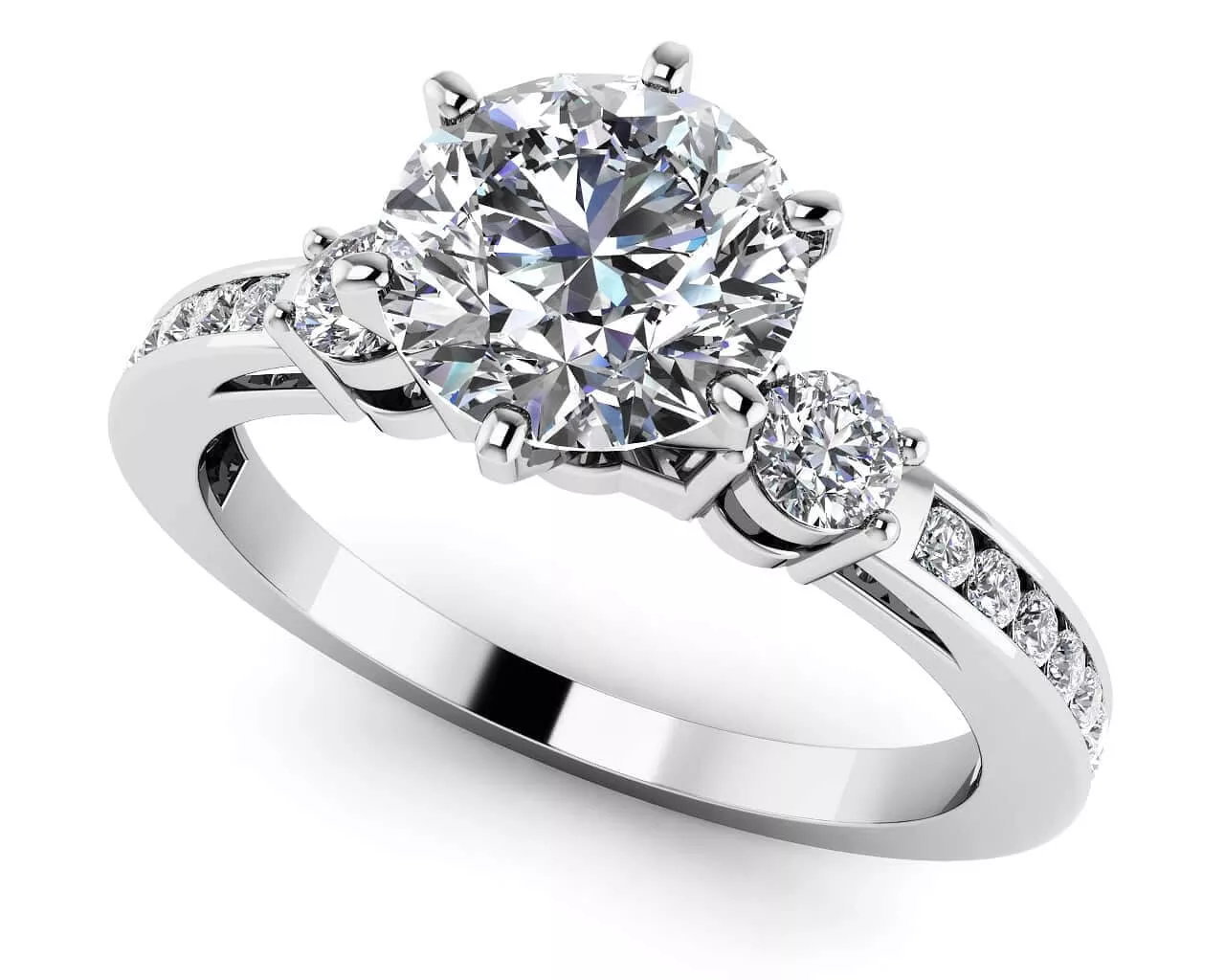Three Across plus Side Stone Engagement Ring 1.31 Carat Total Weight