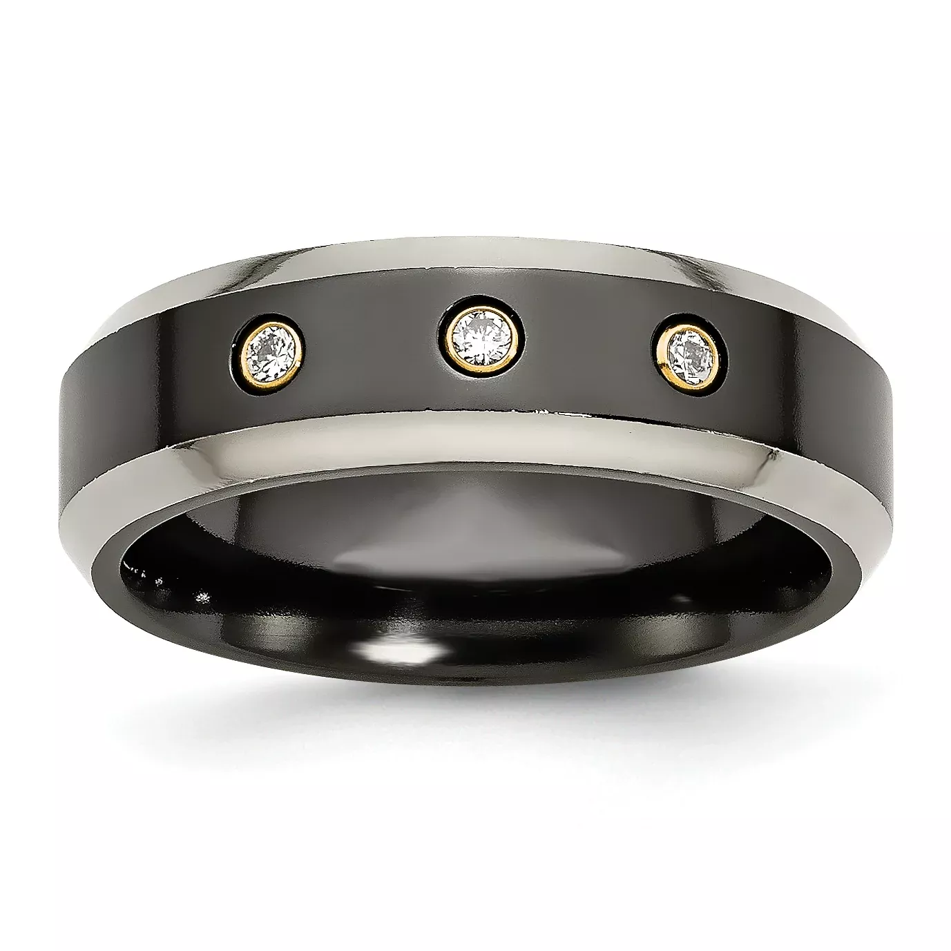 Titanium Black 14K Inlay Unisex Wedding Band with Diamonds