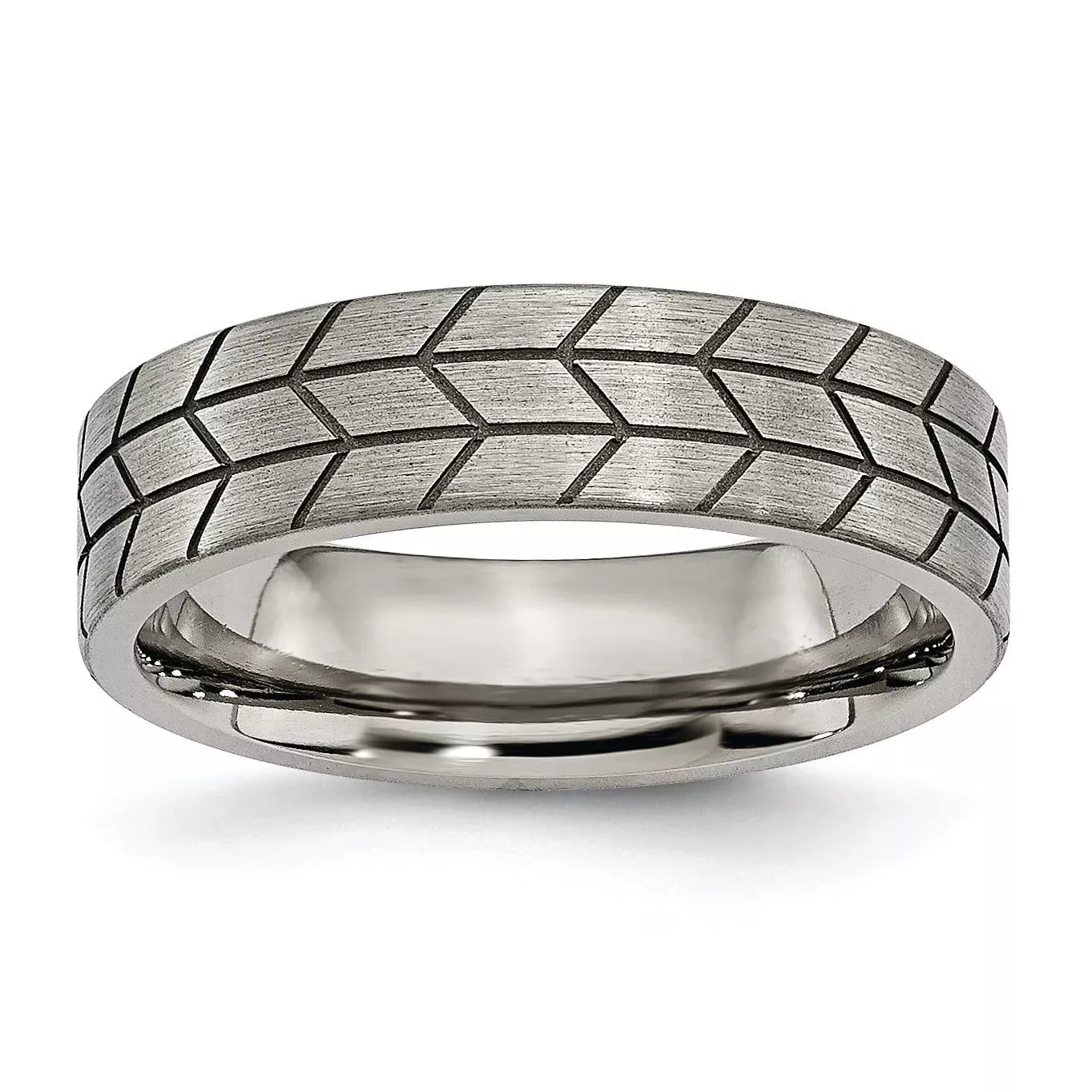 Titanium Brushed Unisex Wedding Band with Flat Tread Design