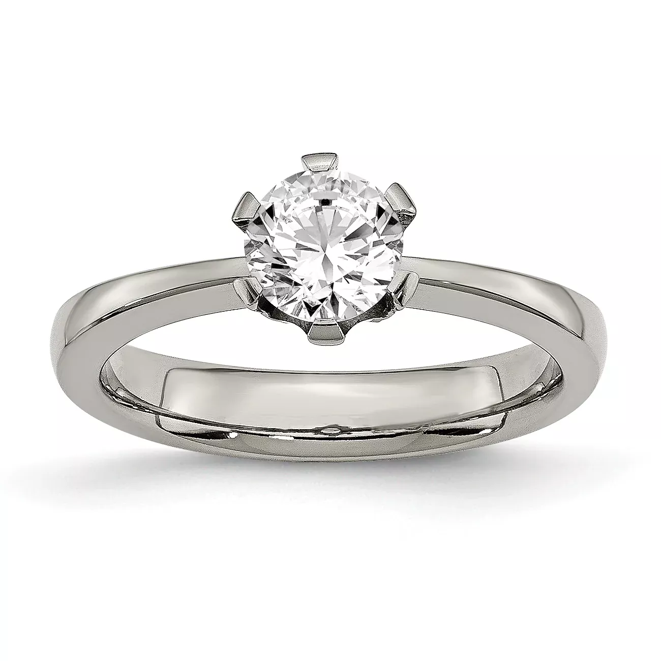 Titanium CZ Ring with Polished Finish, Elegant Prong Set for Women