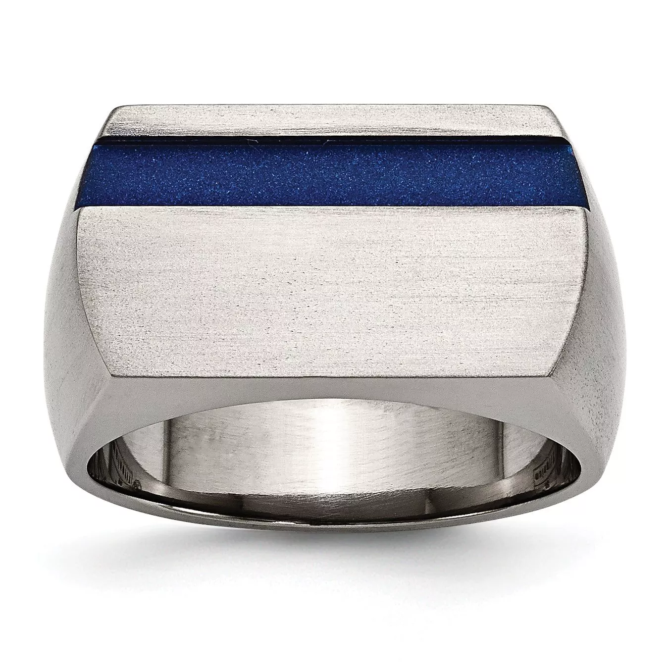 Titanium Men's Ring with Polished Brushed Grey and Blue Anodized Stripe