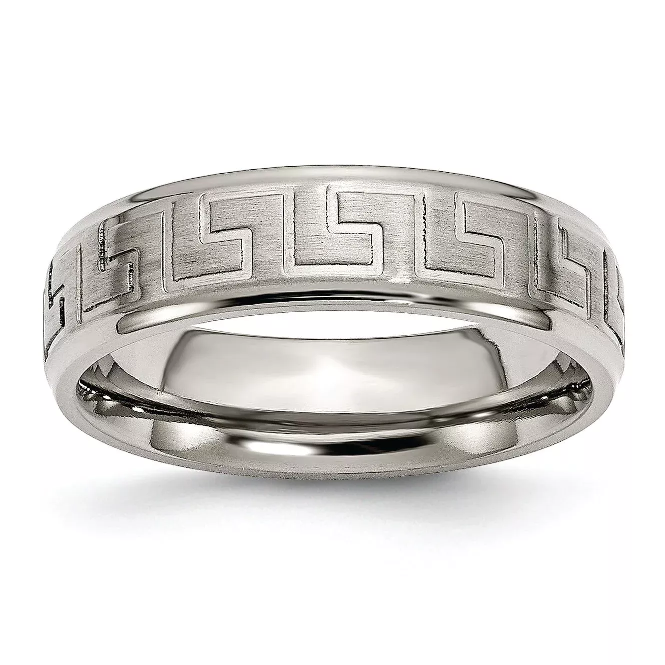 Titanium Ridged Edge Greek Key Design 6mm Satin/Polished Band