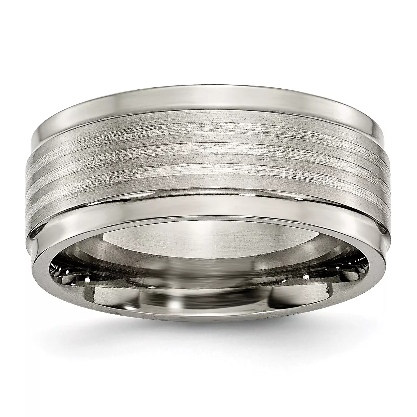 Titanium Silver Inlay Unisex Wedding Band 9mm Polished Two-Tone