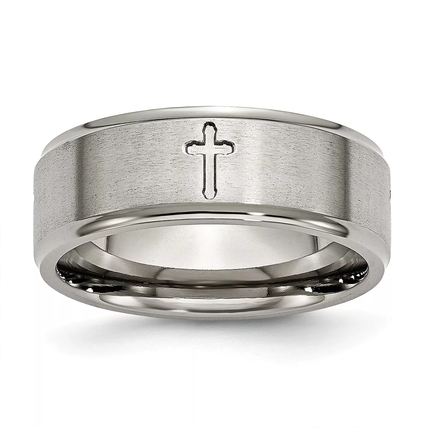Titanium Unisex Wedding Band with Brushed Center and Engravable Ridged Edge