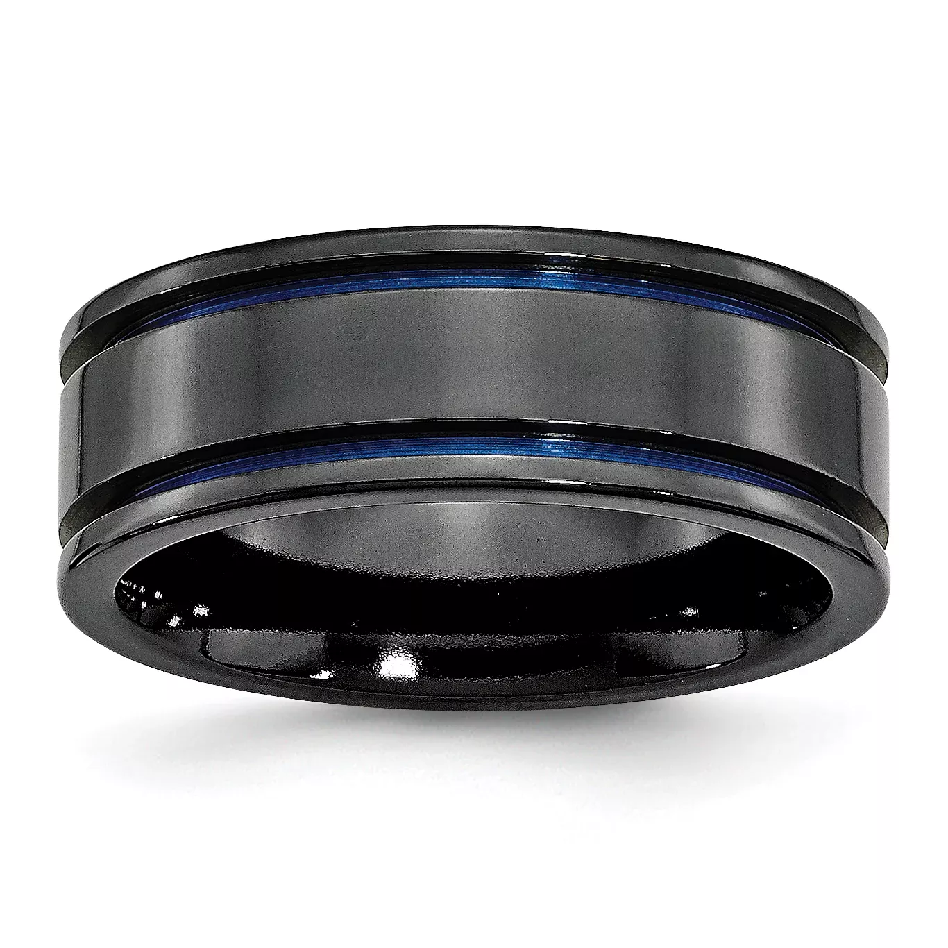 Titanium Unisex Wedding Band with Polished Blue Anodized Groove