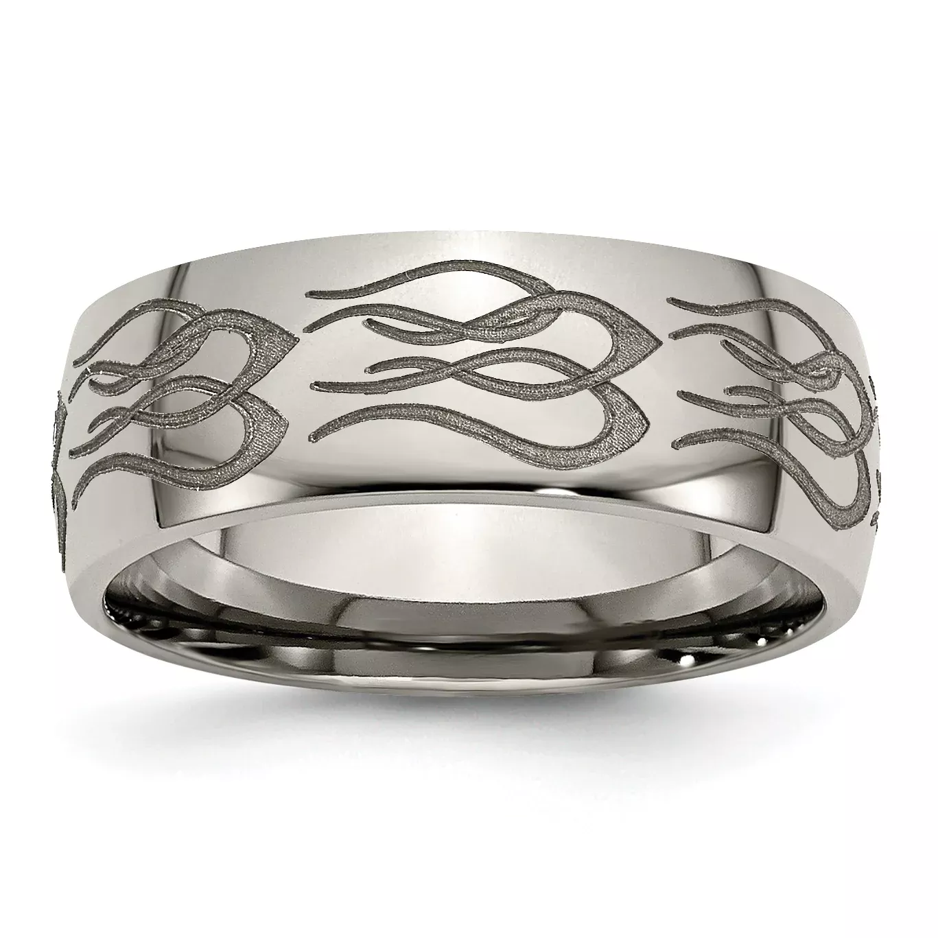 Titanium Unisex Wedding Band with Polished Flame Design Engravable