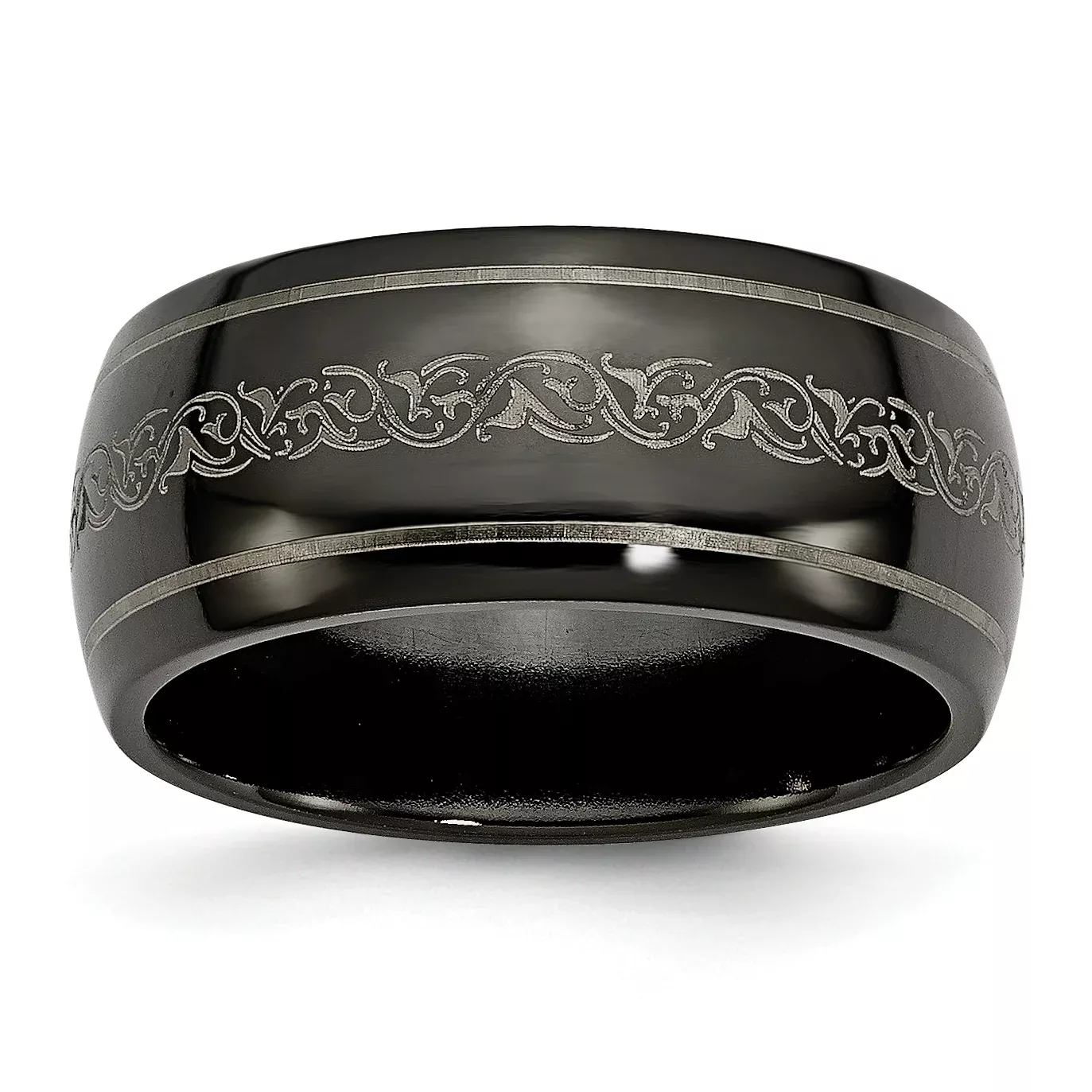 Titanium Unisex Wedding Band with Polished Laser Design