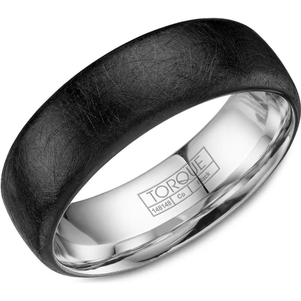 Torque Men's Wedding Band - Matte Black Band with Scratch Distressed Finish and Polished Silver Interior in Black Cobalt - 7mm Width from the Black Cobalt Collection