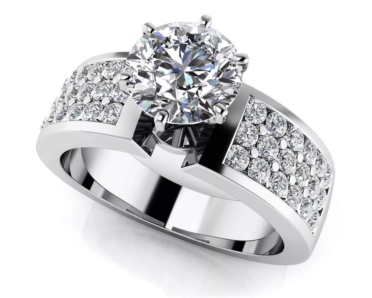 Triple Channel 6 Prong Engagement Ring 1.29 Carat Total Weight