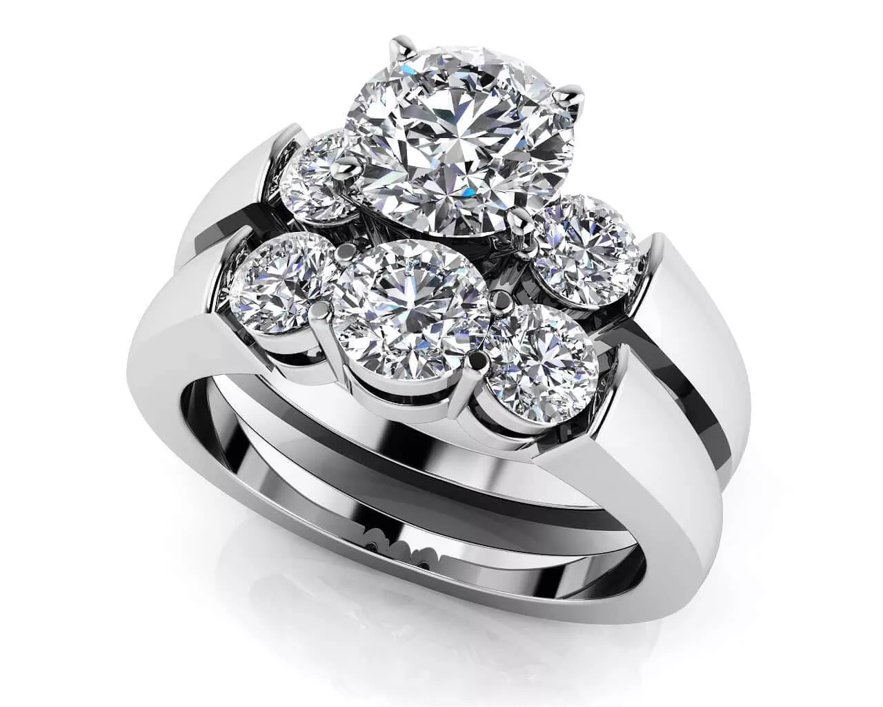 Triple Diamond Bridal Set Ring 1.38 Carat Total Weight
