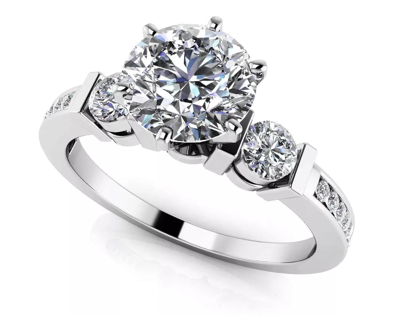 Triple Diamond Channel Engagement Ring 0.85 Carat Total Weight