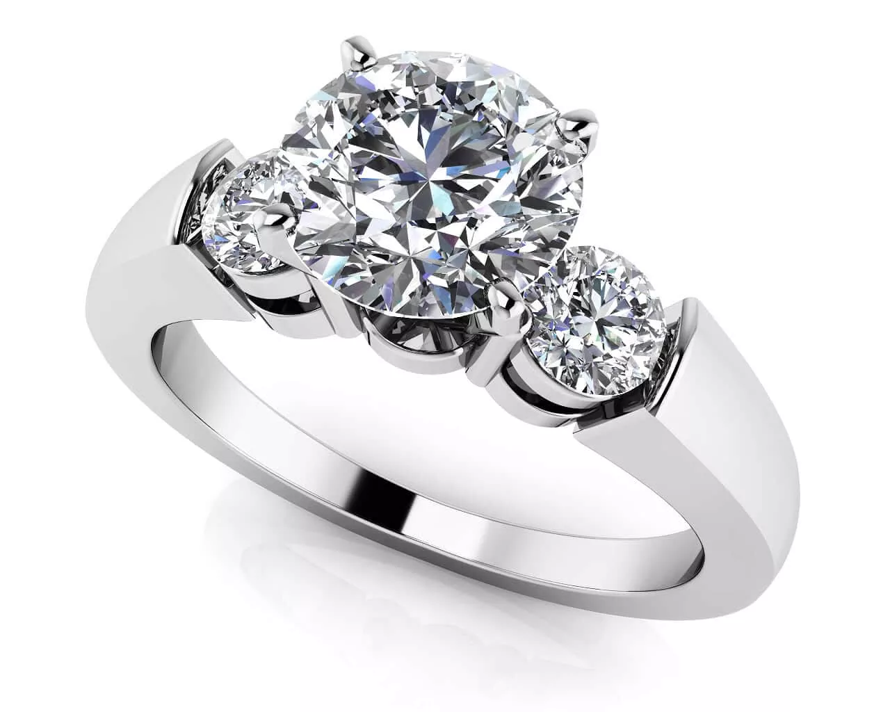 Triple Diamond Engagement Ring 0.8 Carat Total Weight