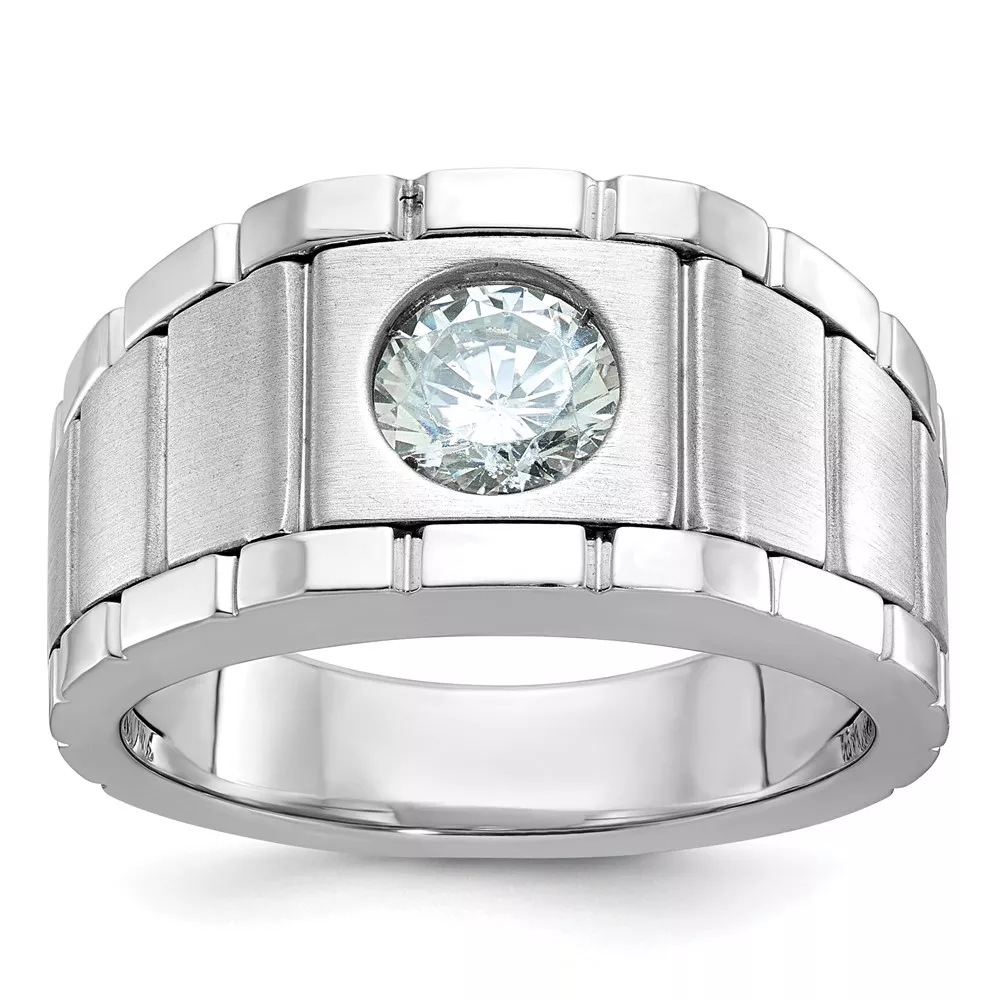 True Origin IBGoodman 14k White Gold 1 carat Lab Grown Diamond VS/SI+ G+ Complete Polished and Satin Men’s Ring