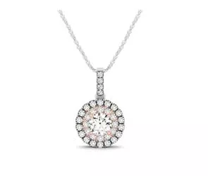 Two Tone Double Halo Drop Style Pendant 1 /2 Carat Total Weight