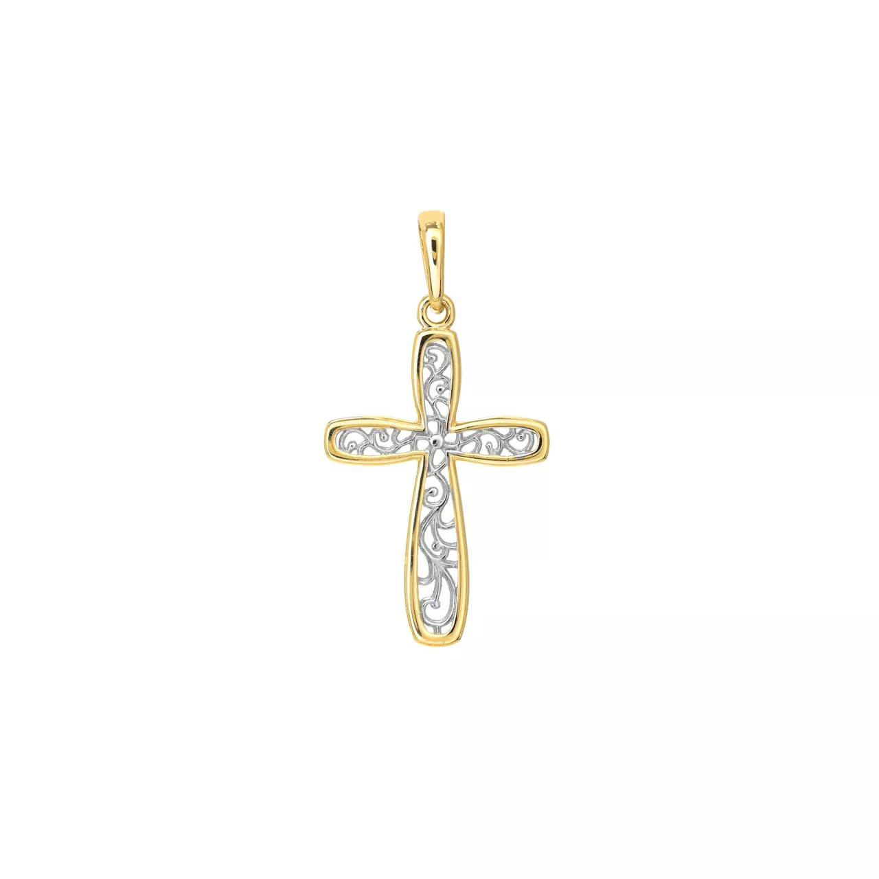 Two-tone Framed Vine Cross Pendant