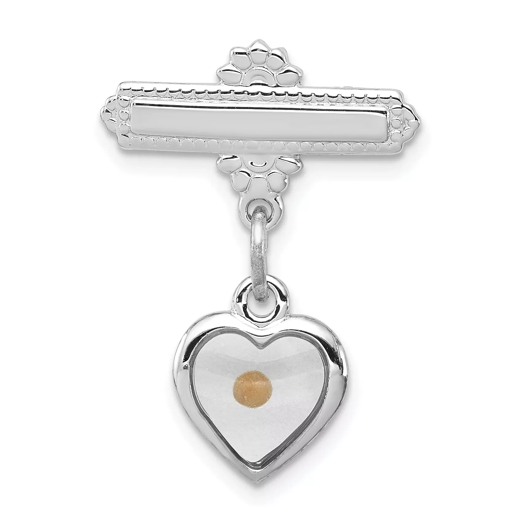 Unisex Sterling Silver Polished Heart Pin with Epoxy Mustard Seed