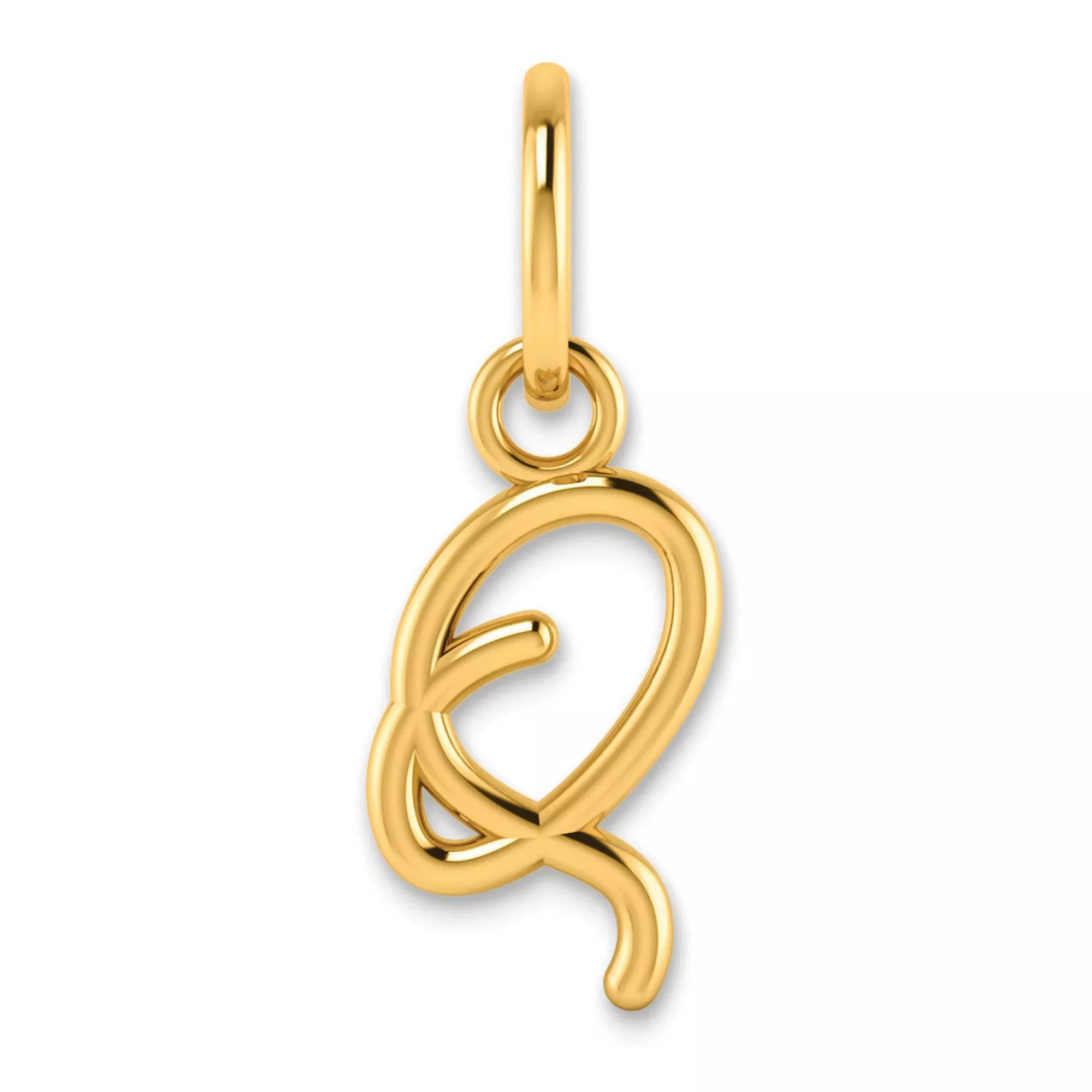 Upper case Letter Q Initial Charm Pendant in Real 14k Yellow Gold
