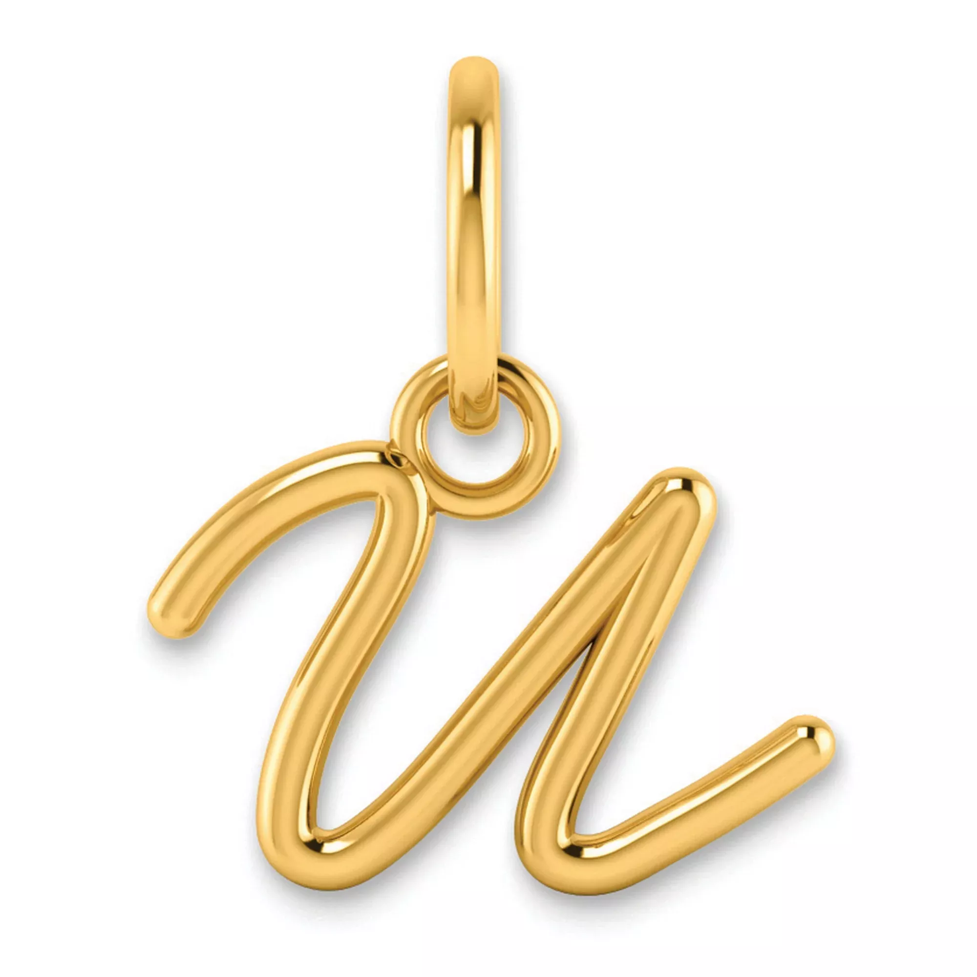 Upper case Letter U Initial Charm Pendant in Real 14k Yellow Gold
