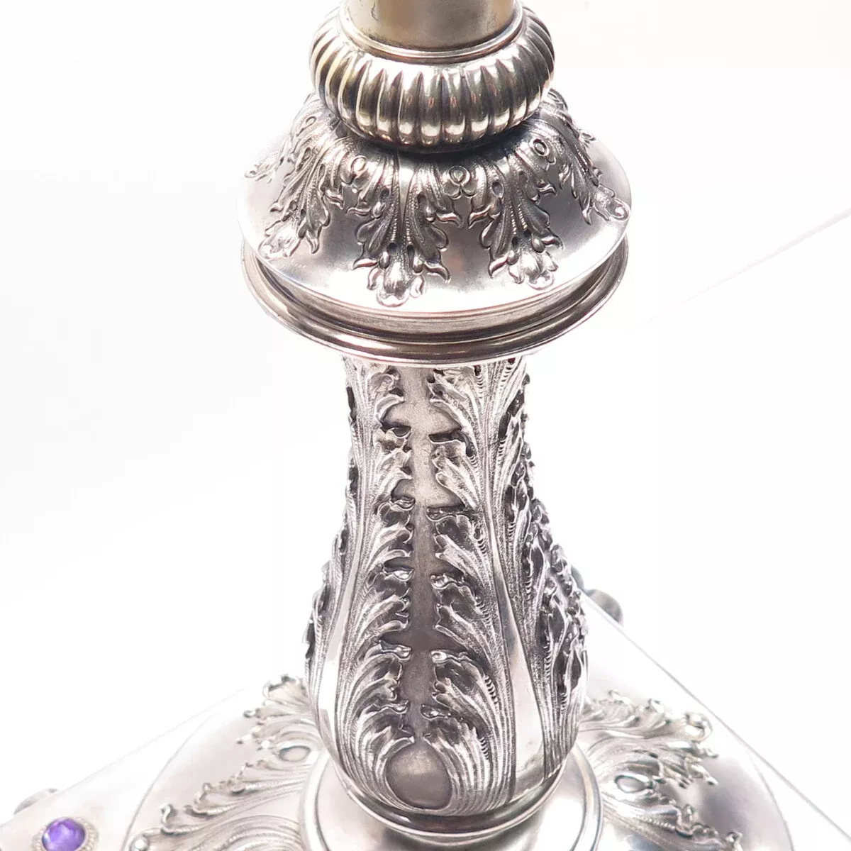 W.J. FEELEY CO. Sterling Silver Antique Amethyst Table Lamp/ Candelabra Stand