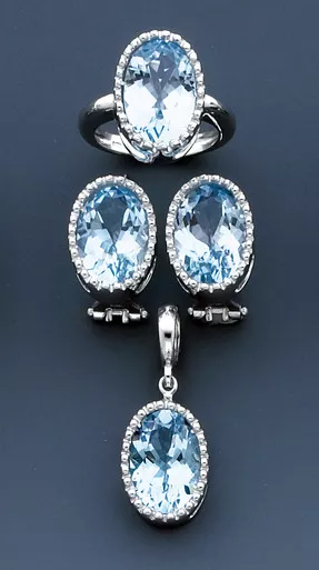 White Gold Oval Blue Topaz Italian Sets
