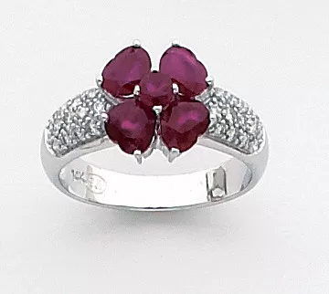 White Gold Ring With Flower Shape 2.76 Ct Ruby And Diamond