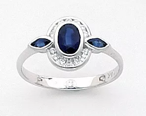 White Gold Ring With Sapphire 0.84 Ct And 0.10 Ct Diamond