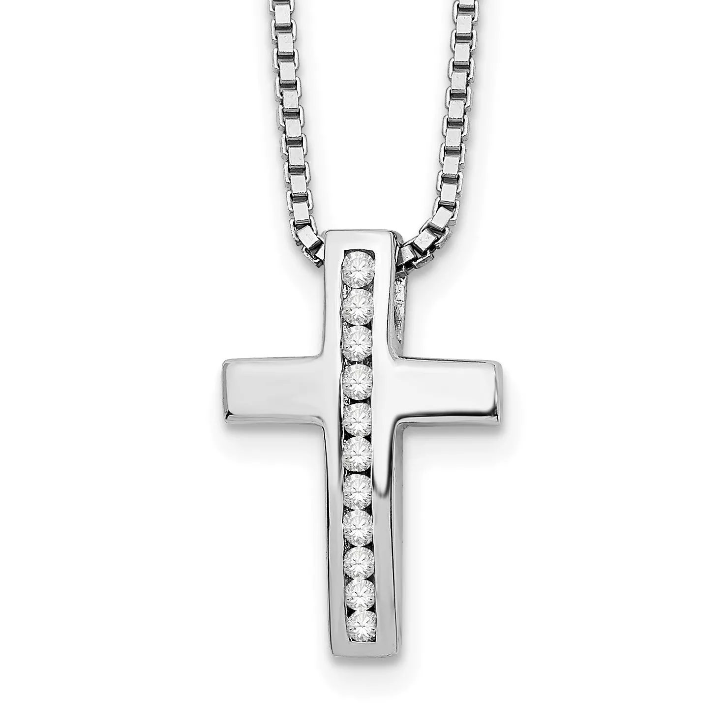 White Ice 925 Sterling Silver Diamond Cross Necklace with Rhodium Polish