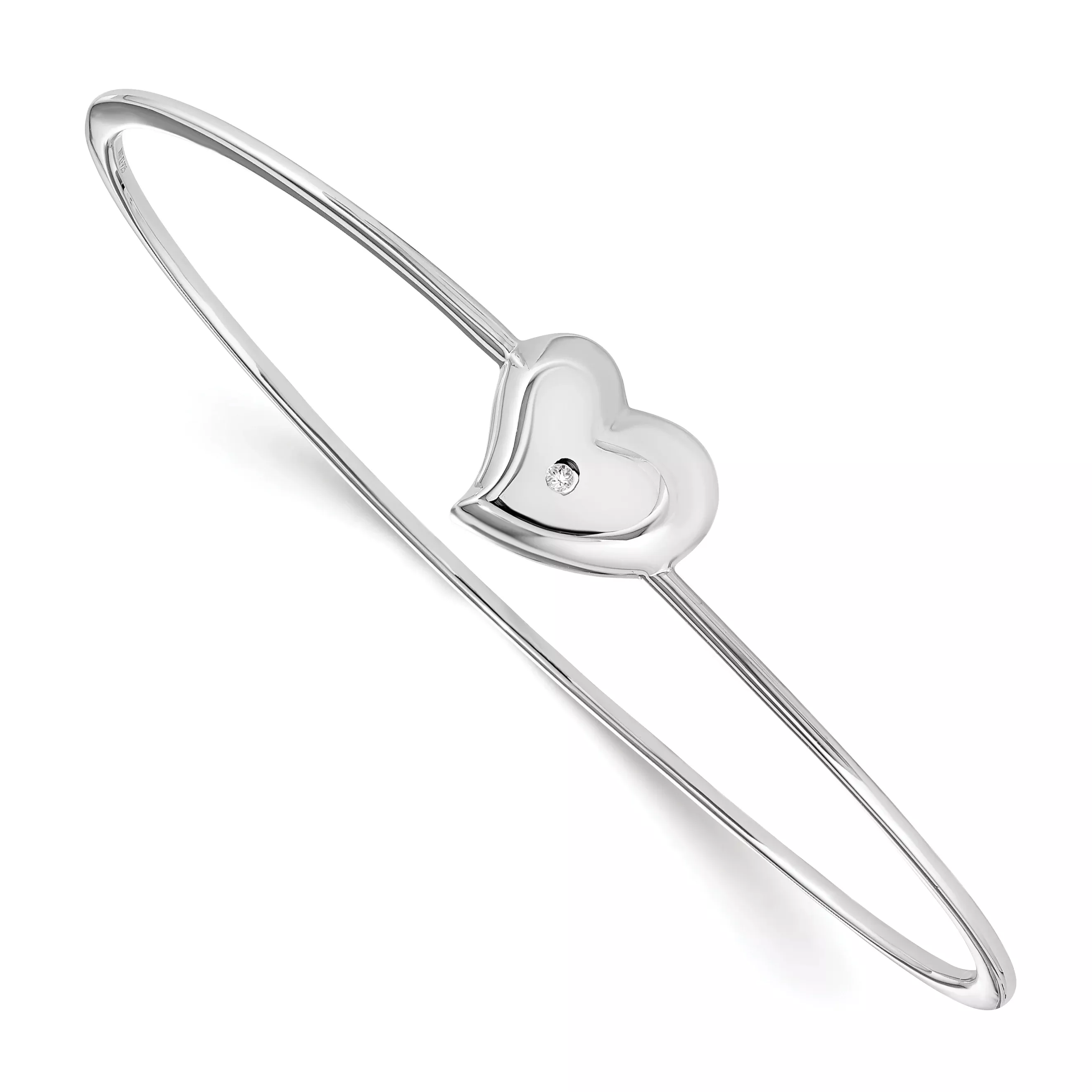 White Ice 925 Sterling Silver Diamond Heart Bangle with Rhodium Finish Luxury