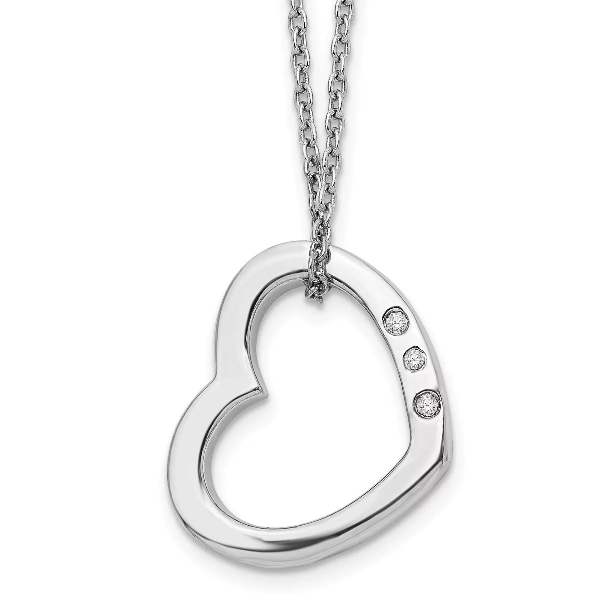 White Ice 925 Sterling Silver Diamond Heart Necklace with Extender