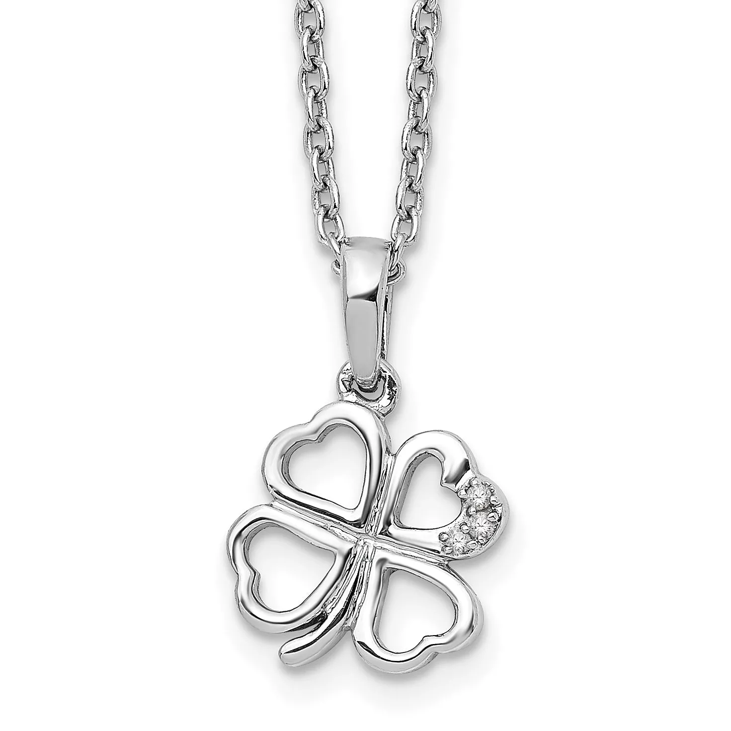 White Ice Rhodium-Plated Diamond Clover Necklace with Extender