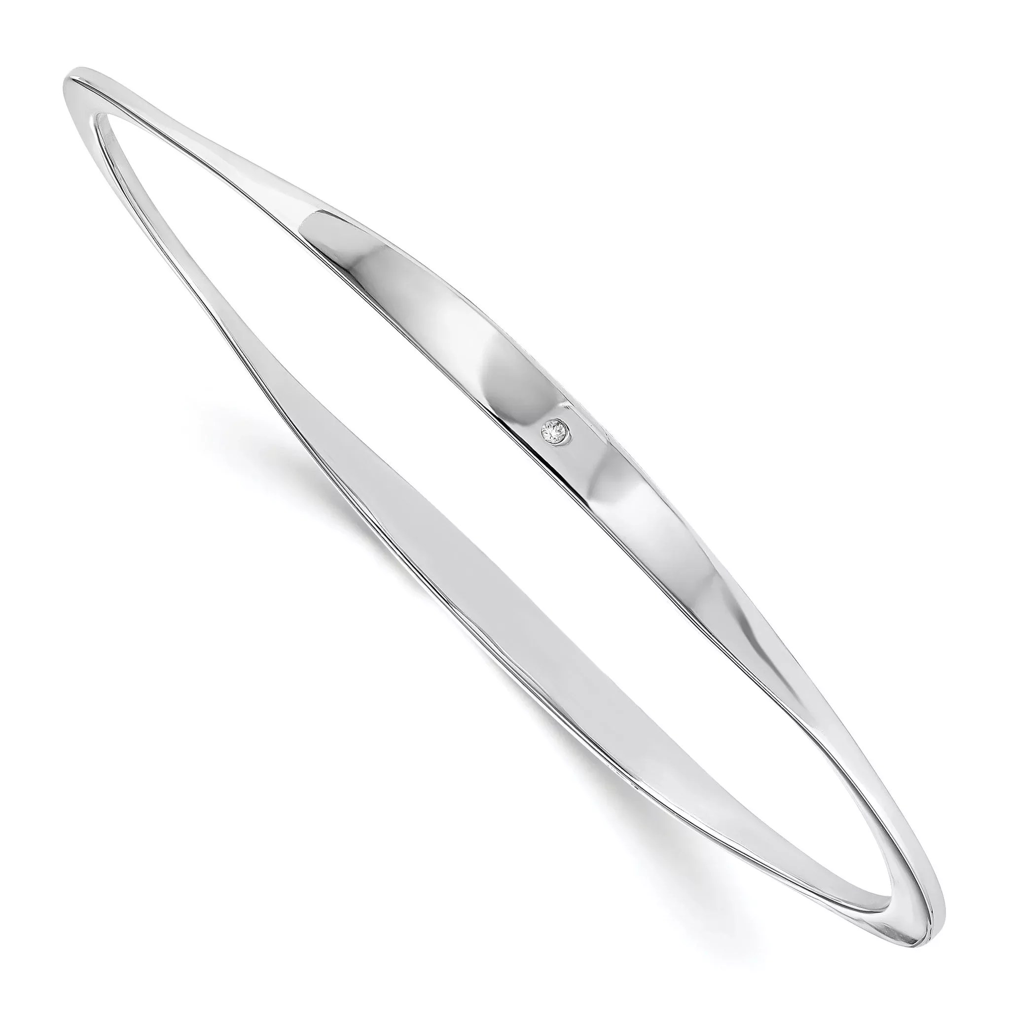 White Ice Sterling Silver Diamond Bangle with Polished Rhodium Finish