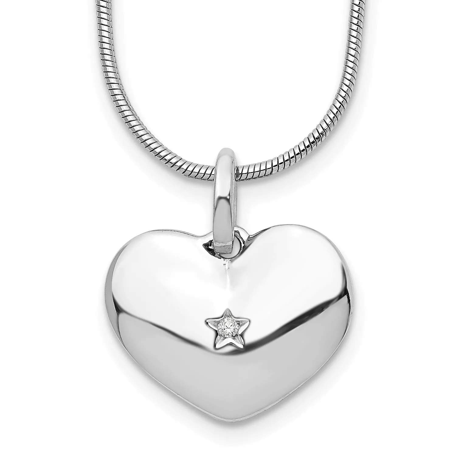 White Ice Sterling Silver Diamond Heart Necklace with Rhodium-Plated Finish