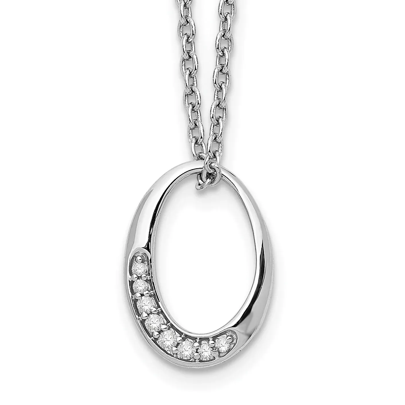 White Ice Sterling Silver Diamond Oval Necklace with Rhodium Finish