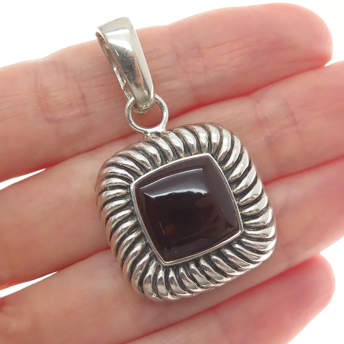 WHITNEY KELLY 925 Sterling Silver Vintage Real Carnelian Gem Roped Bezel Pendant