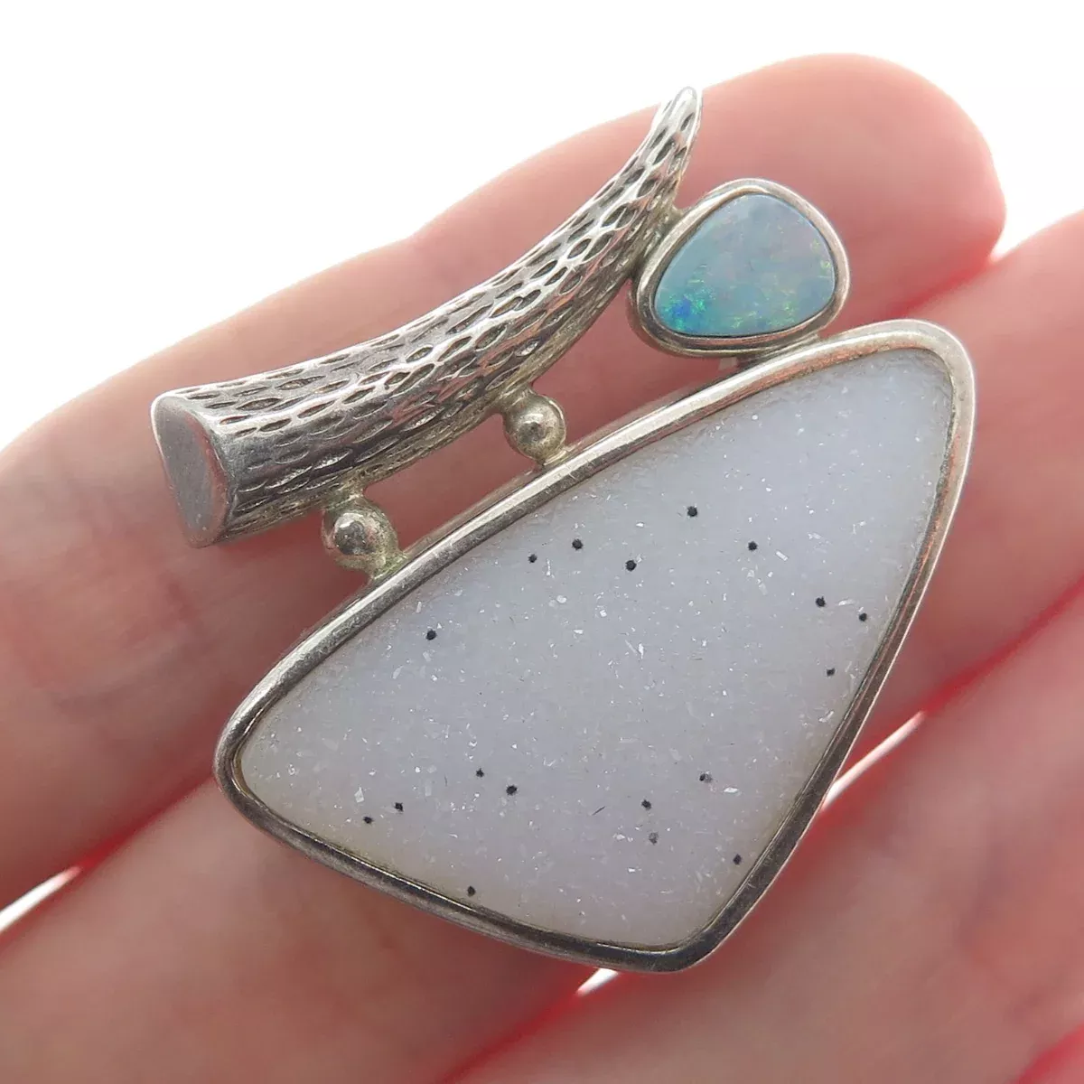 WHITNEY KELLY Sterling Silver Vintage Real Druzy & Opal Modernist Slide Pendant