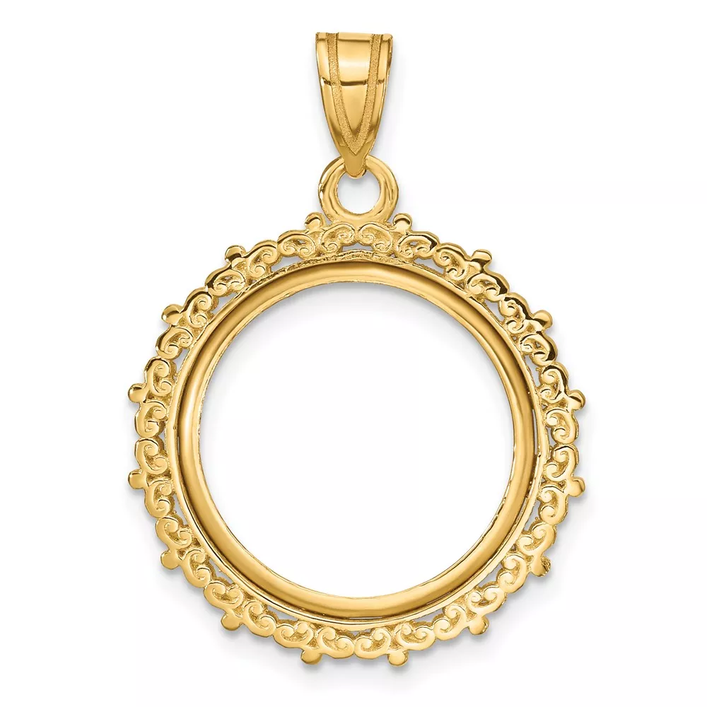 Wideband Distinguished Coin Jewelry 14k Polished Fancy 16.5mm Prong Coin Bezel Pendant